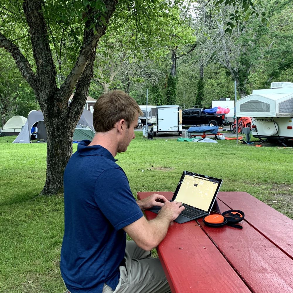 RV Camper Using Internet With A Solis Wifi 5G Hotspot